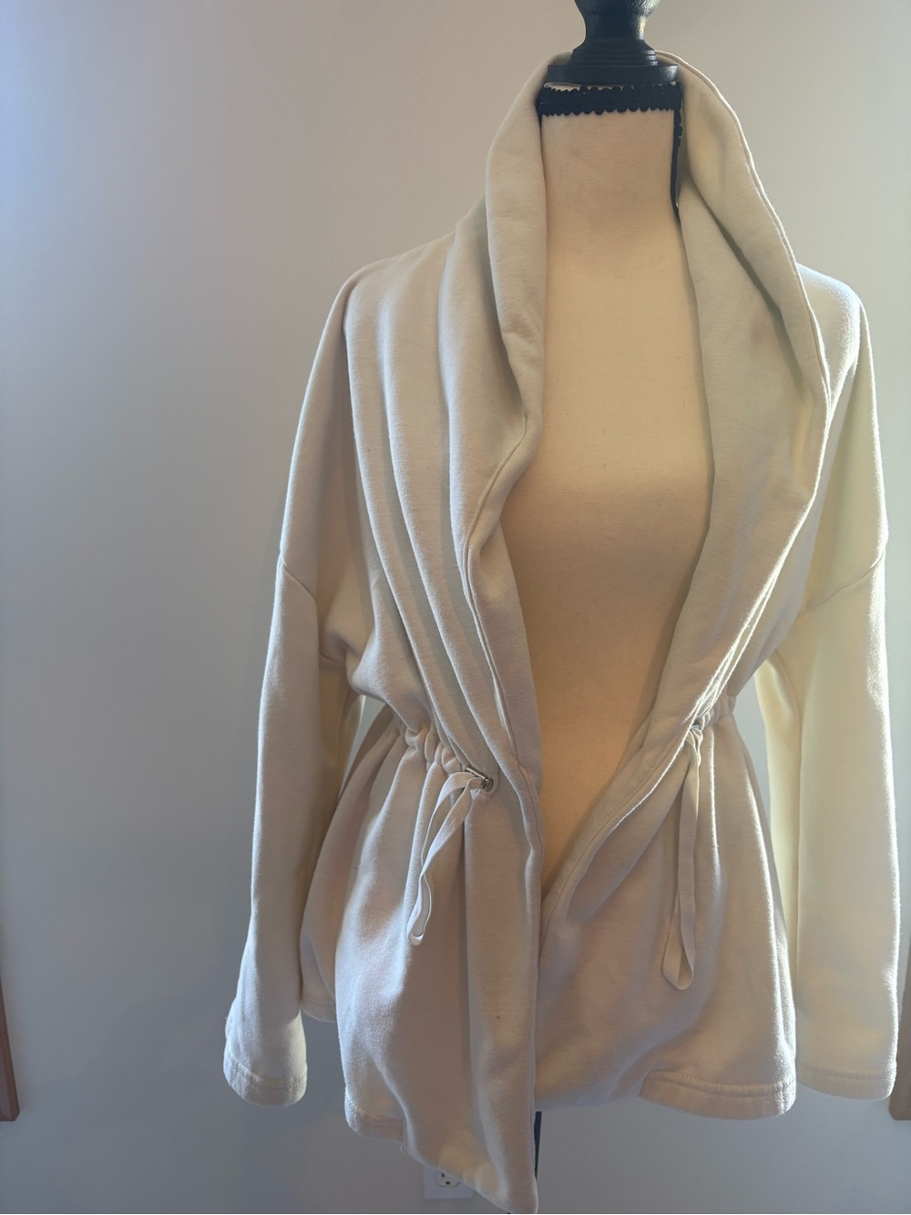 Fabletics Cream Shawl Collar Wrap Jacket
